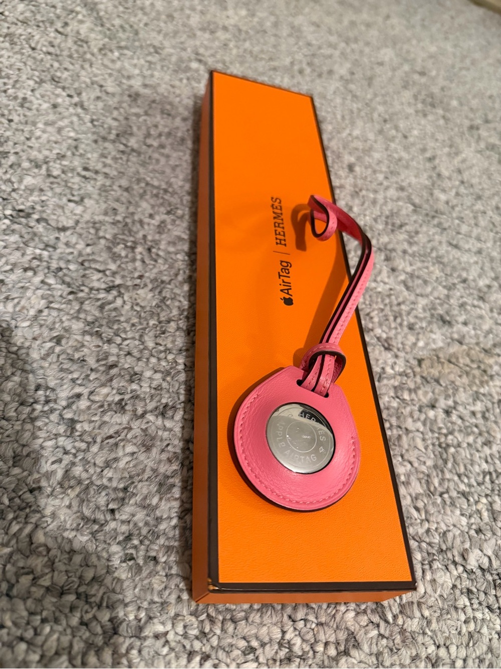 Hermes Pink Leather AirTag Case with Strap